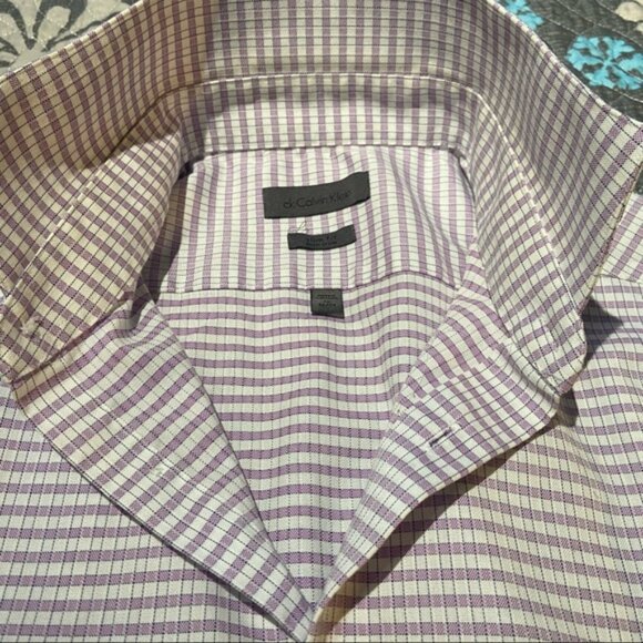 Calvin Klein Men 16 32/33  Purple Non Iron Slim Fit Long Sleeve Dress Shirt - Picture 8 of 9